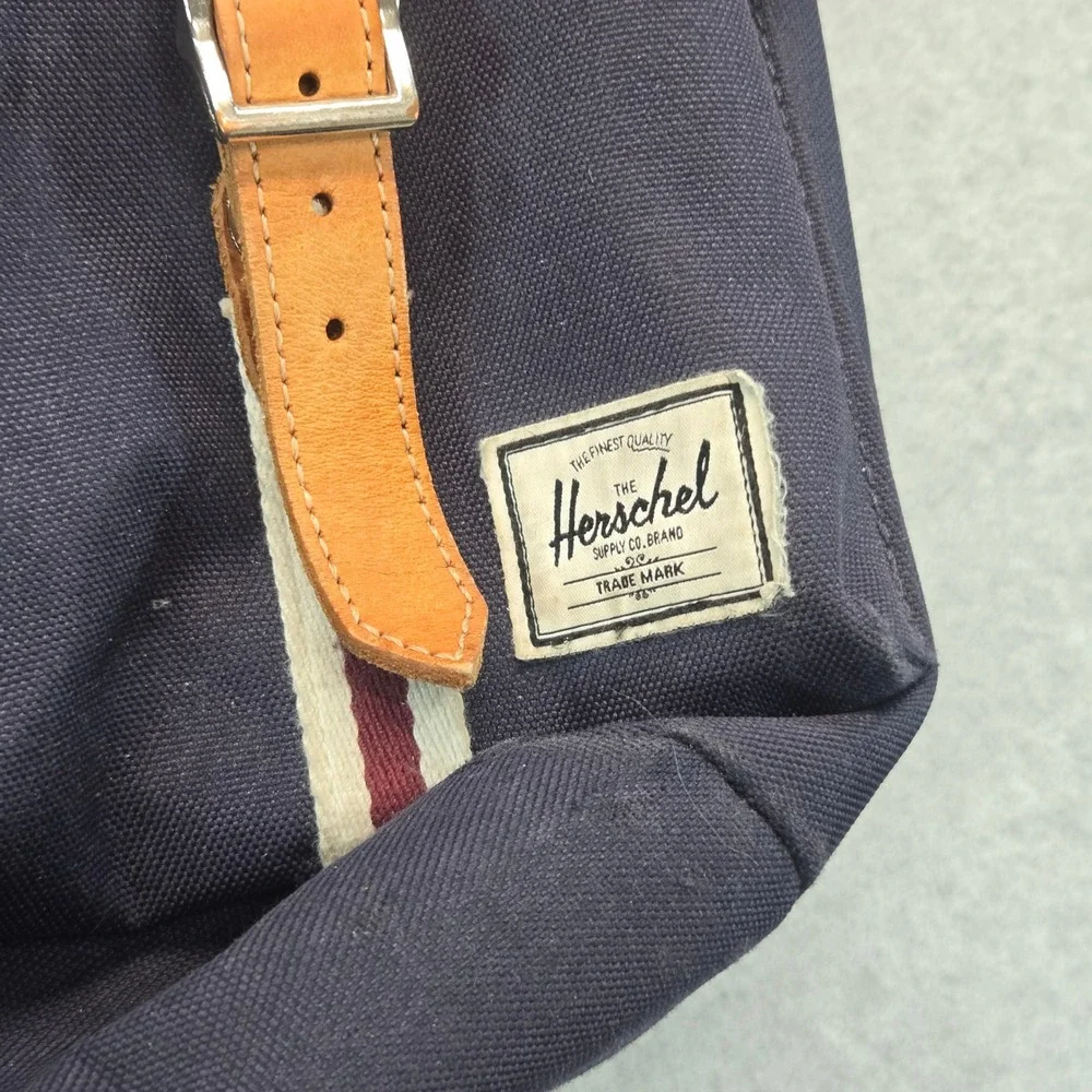 Herschel Supply Co Dawson Backpack Navy Blue Canvas Tan Straps Bag